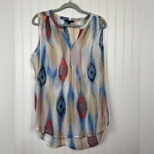 Signature I Studio Women’s Petite Large Tan Red Blue Sheer Tank Top Lightweight